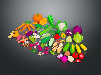 Colorful Fresh Assorted Vegetables Displayed With Carrots Cabbage And Bell Peppers 3d model