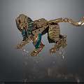 Detailed Golden And Blue Mechanical Lion Figure With Egyptian Decorative Details