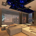 Modern Home Theater With Starry Sky Ceiling Large Screen And Comfortable Sofas