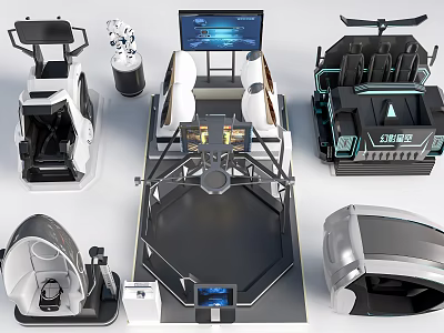 Advanced Industrial Equipment Featuring Robotic Arms Control Consoles And Head Mounted Displays 3d model