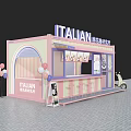 Peach Blossom Themed Milk Tea Shop With Pastel Pink Yellow Striped Exterior And Display Windows
