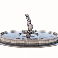 Classic Fountain Featuring Child Statue Holding Bucket on Circular Base with Inscriptions