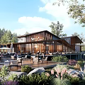 Modern Mountain Cabin With Wooden Structure Large Windows And Scenic Outdoor Terrace Surrounded By Greenery