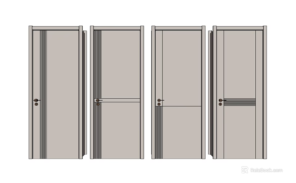 Modern Hinged Door Designs For Home Interior With Different Panel And Handle Styles 3d model 