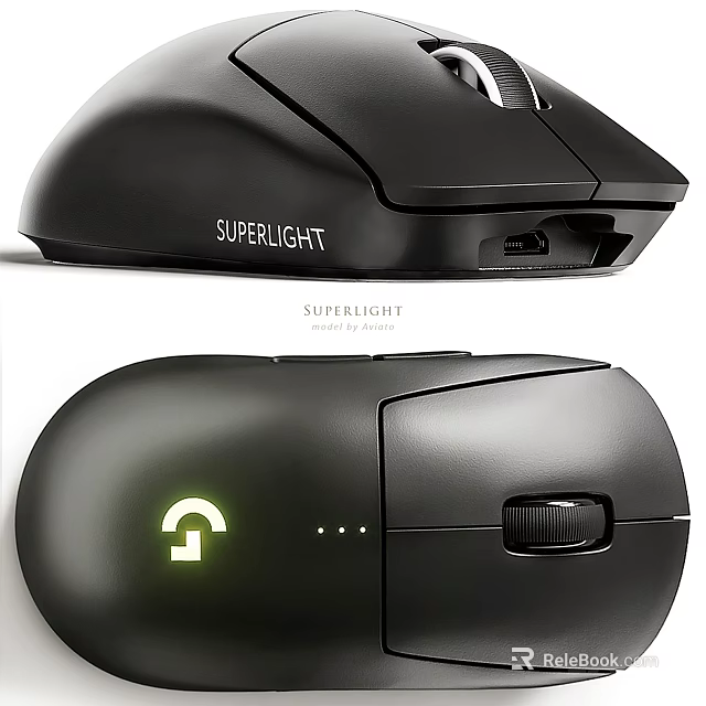 Black Superlight Wireless Computer Mouse With Illuminated Logo Programmable Buttons And Scroll Wheel 3d model 