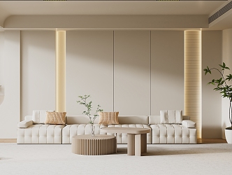 Modern living room cream sofa background wall 3d model