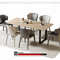 Modern Rectangular Dining Table Set with Grey and White Chairs and Light Rug 3d model