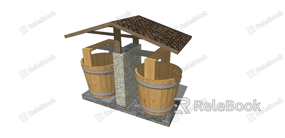 Chinese Barrel Folk Farm Tools Landscape Sketches model