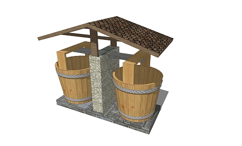 Chinese Barrel Folk Farm Tools Landscape Sketches 3d model