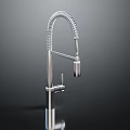 Modern Silver Kitchen Faucet With Curved Hose Lever Handle And Reflective Finish