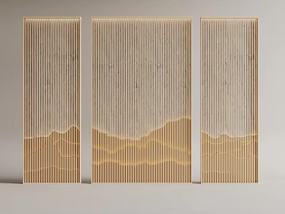 Three Grille Light Panels With Vertical Stripes Wavy Bottom Light Wood Beige 3d model
