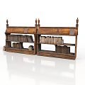 Wooden Bookshelves With Carved Tops And Stacked Books For Home