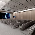 Modern Spacious Conference Room Interior With Rows Of Chairs And Large Projection Screen