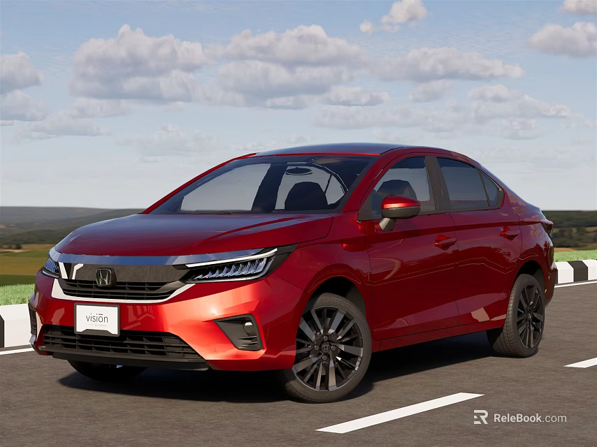 Red Honda Modern Sedan With Sleek Exterior Design And Black Alloy Wheels On Highway 3d model 