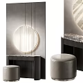 Modern Dressing Table Design With Round Mirror Marble Countertop And Stool