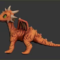 Fantasy Red Dragon With Green Eyes Spiked Head Textured Body Standing On Dark Surface
