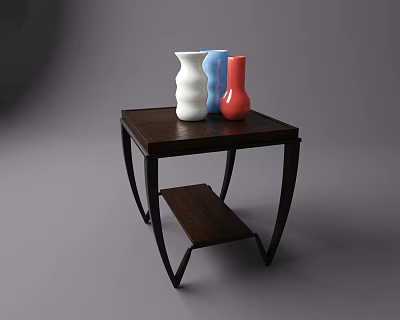 Coffee Table Square Table Ceramic Jar Vase Ornaments Wood Grain Table 3d model