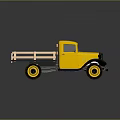 Yellow Truck Model With Wooden Cargo Bed Black Front Yellow Rims Gray Background And Reflection