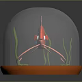 Underwater Scene In Transparent Glass Dome With Red Fish Green Seaweed And Sandy Bottom