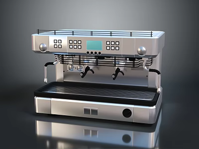 Professional Silver Espresso Machine With Control Panel Digital Display And Dual Brew Heads 3d model