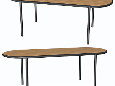 Modern Wooden Desk with Oval Shape and Black Metal Legs Design 3d model