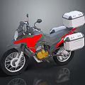Red and Gray Adventure Touring Motorcycle With White Side Rear Storage Cases And Black Tires