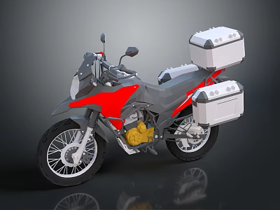 Red and Gray Adventure Touring Motorcycle With White Side Rear Storage Cases And Black Tires 3d model