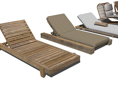 Wooden Lounge Chairs With Cushions And Various Designs For Outdoor Spaces 3d model