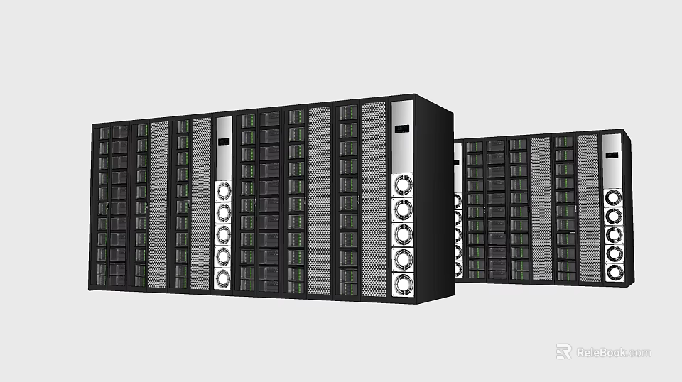 Modern Computer Server Racks With Multiple Units And Cooling Fans In Data Center 3d model