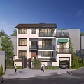 Modern Detached Villa with Three Floors Garage Balcony and Lush Green Surroundings