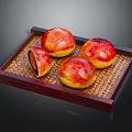Delicious Chinese Pastries With Red Yellow Crust One Cut Open Showing Filling On Wooden Tray