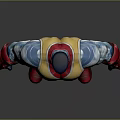 Game Movie Character With Blue Skin Muscular Build Yellow Red Outfit Waist Emblem Red Boots