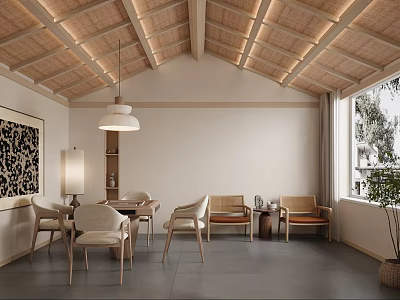 Modern Hotel Chess And Card Room Interior With Wooden Ceiling And Comfortable Chairs 3d model