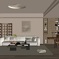 Living Room Interior With Beige Sofa Coffee Table Circular Pattern Divider And Wooden Bookshelves