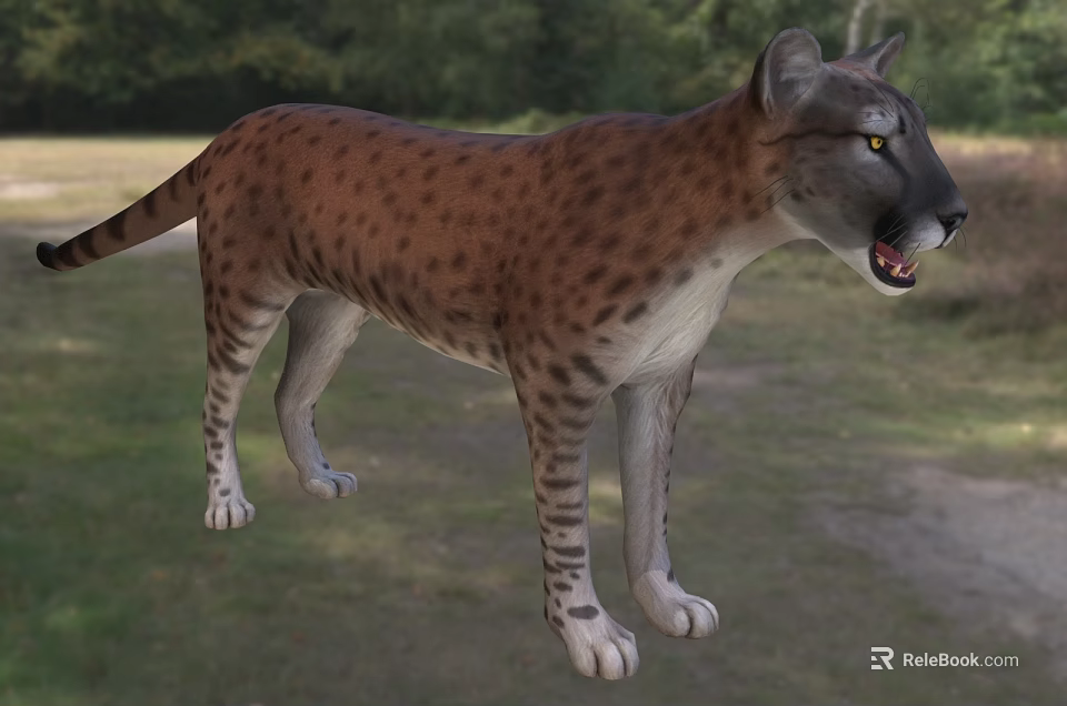 Yellow Eyed Spotted Reptile With Long Tail Standing In Natural Grassland Habitat 3d model 