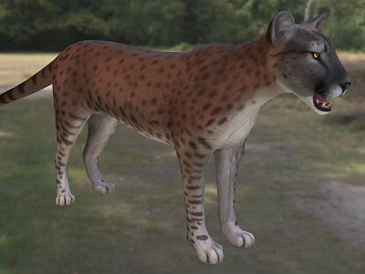 Yellow Eyed Spotted Reptile With Long Tail Standing In Natural Grassland Habitat 3d model