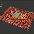 Household Items Arranged On Red Floral Pattern Carpet With Small Boxes And Dice