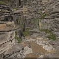 Natural Cave Interior With Rock Formations Stone Walls Moss And Pathway