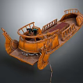 Vintage Wooden Boat With Curved Railing Red Seats And Rustic Metal Details