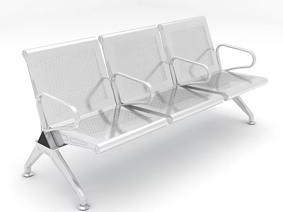 Modern Metal Public Bench With Three Seats And Armrests For Public Spaces 3d model