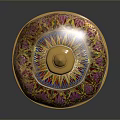 Decorative Floral Patterned Storage Box With Purple Gold Blue Design And Golden Spire Lid