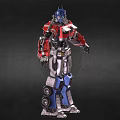Detailed Mechanical Robot Character With Blue Helmet Red Silver Armor And Chest Logo