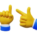 Two Yellow Cartoon Hand Organs With Different Pointing Gestures And Blue White Wrist Decorations