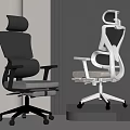 Modern Black And White Office Chairs With Mesh Backrest And Cushioned Seats