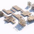 Wooden Scene Construction Components With Various Frames Planks Used For Building Scenic Setups 3d model