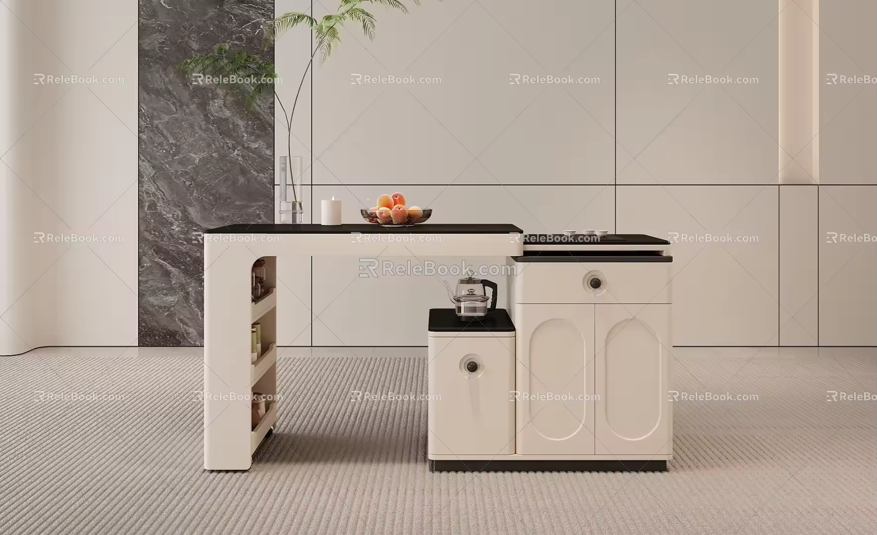 Tea Table Coffee Table Cream Style Walnut Modern Telescopic Stretch Rotating Kettle Smart Tea Cup Tea Set Fruit Tray Mobile Tea Tray 3d model