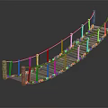 Rustic Suspension Bridge Structure With Wooden Planks Rope Railings And Posts
