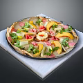 Delicious Fruit And Vegetable Pizza With Colorful Toppings On A Black Plate