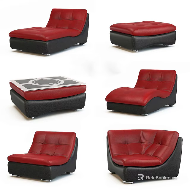 Red Leather Single Sofa Modern Design With Comfortable Seat And Black Frame 3d model
