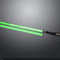 Green Glowing Lightsaber Weapon With Metallic Hilt And Bright Illuminated Beam